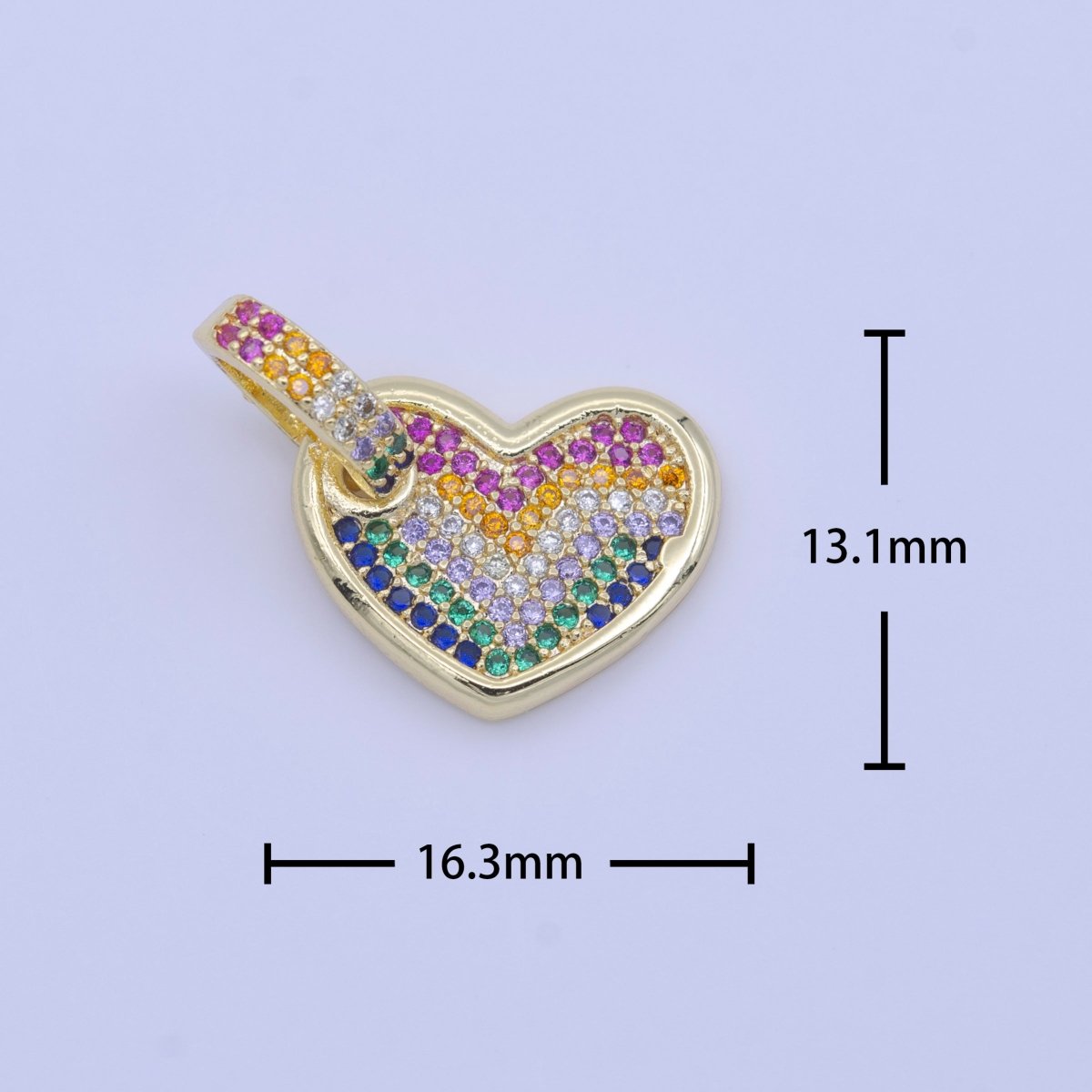 Multicolor Rainbow Micro Paved CZ Heart Gold Pendant H-245