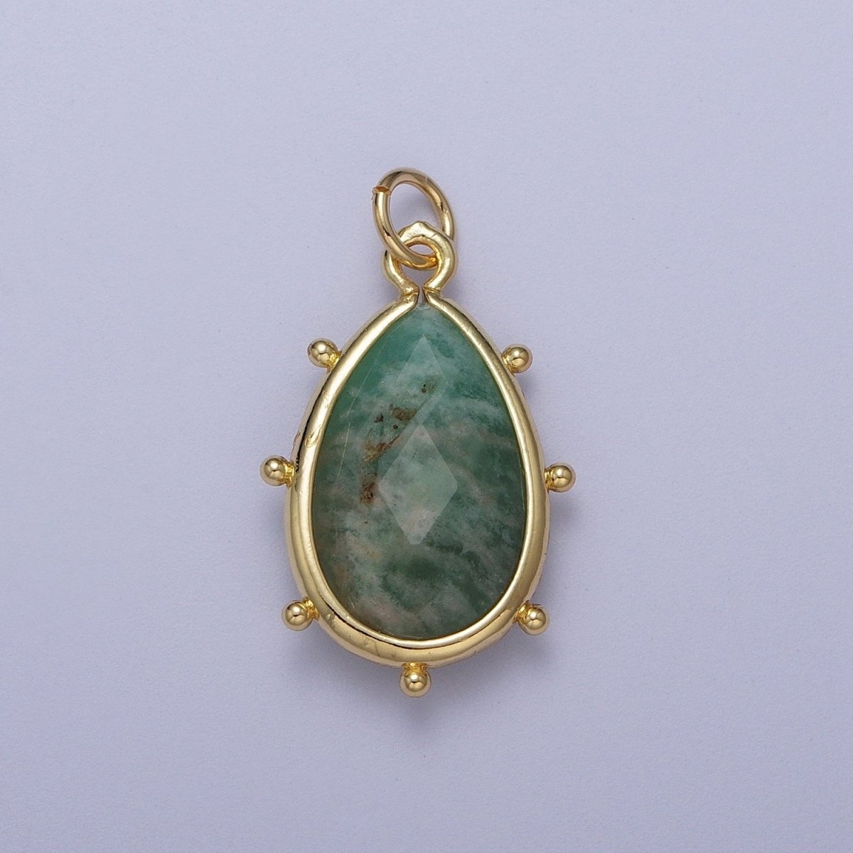 Multifaceted Chalcedony Natural Stone Teardrop Gold Charm C-040 C-045 C-052 C-067 C-081 C-101