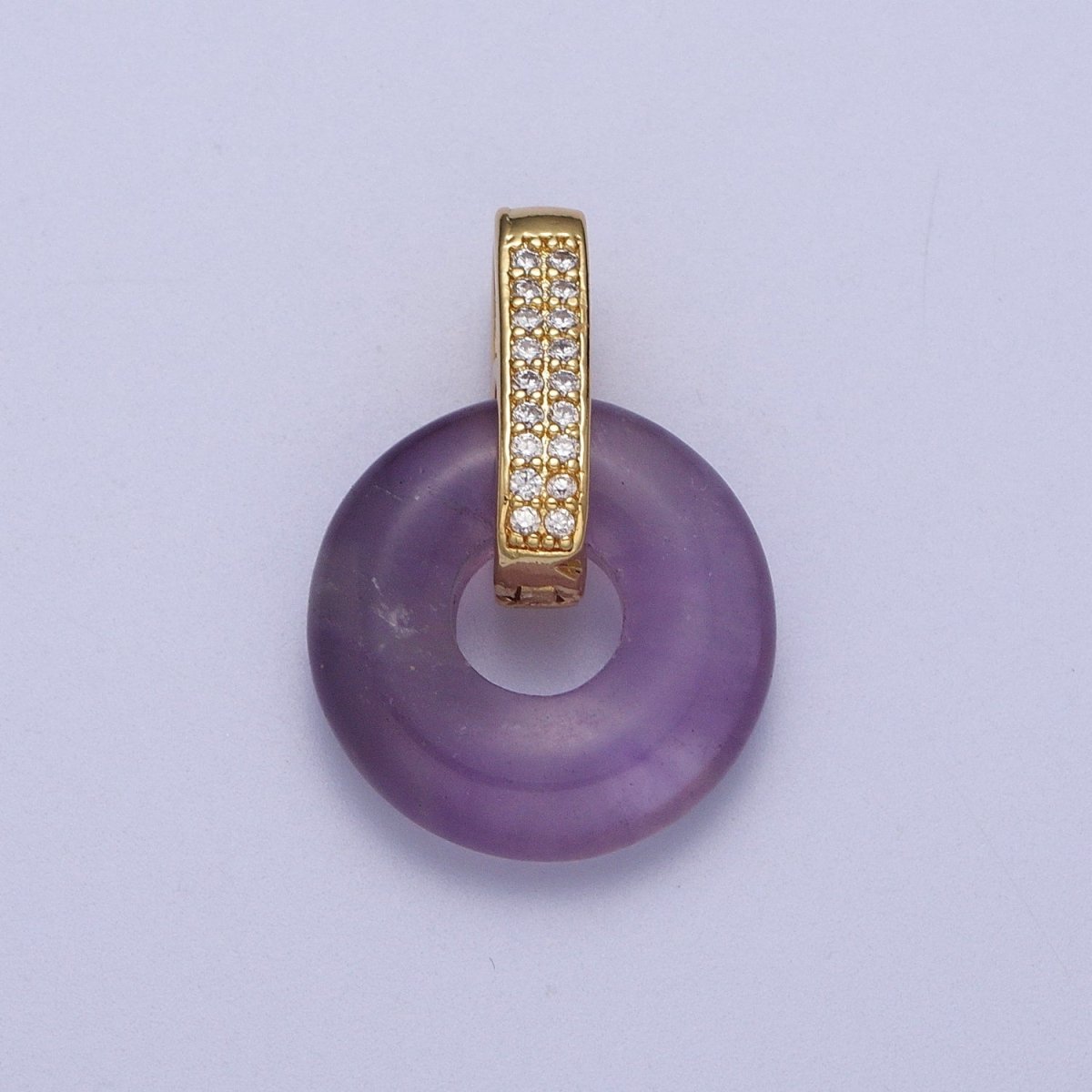 Natural Amethyst, Jade, Tiger Eye, Rose Quartz Donut Micro Paved Pendant | H267 - H273