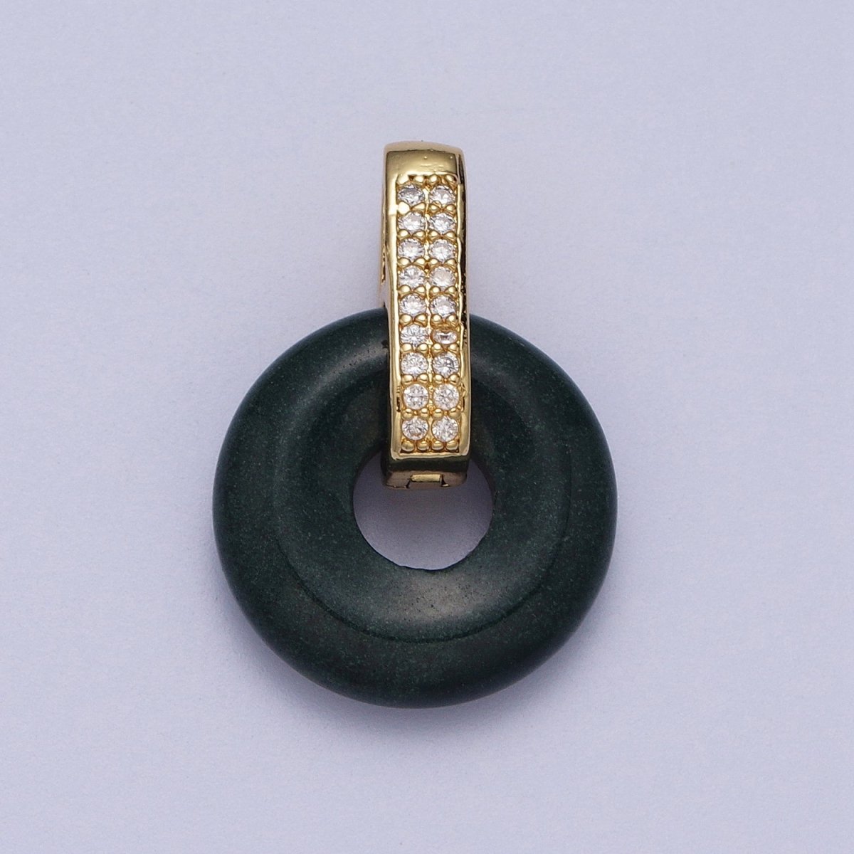 Natural Amethyst, Jade, Tiger Eye, Rose Quartz Donut Micro Paved Pendant | H267 - H273