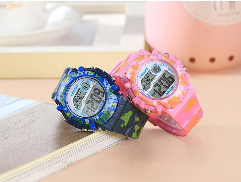 Navy Blue Camouflage Kids Watches LED Colorful Flash Digital Waterproof Date Week Creative Children Watch Sport Multi Function 30M Waterproof LED Alarm Stopwatch Digital Child Wristwatch For Boy Girl