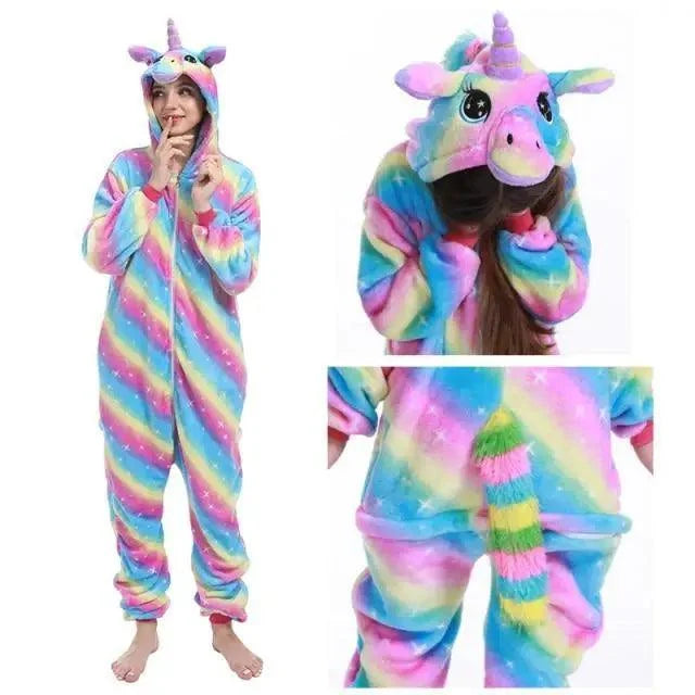 New Animal Pajamas Women Unicorn Sleepwear Panda Pajama Cartoon Overalls Winter Rabbit Nightie Jumpsuit For Winter Girls Unicorn Pajamas Costume Fleece Hooded Animal Sleepwear Christmas Cosplay Unicorn Gift