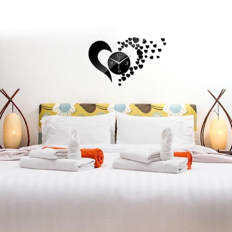 New Arrival Lovely Art Clock Wall Clock Living Room 3D Frameless Acrylic Mirror Sticker Wall Clock Home Modern Love Creative Adjustable Silent Wall Art Clocks for Home Office Decorations Quartz Acrylic Clocks Mirror Watch