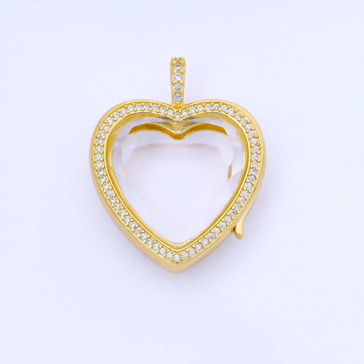 New CZ Heart Locket Necklace Clear Glass Crystal Container Locket Gold Gemstone Pendant Necklace Fillable Jewelry for Crystal Jewelry Making Supply AA1672