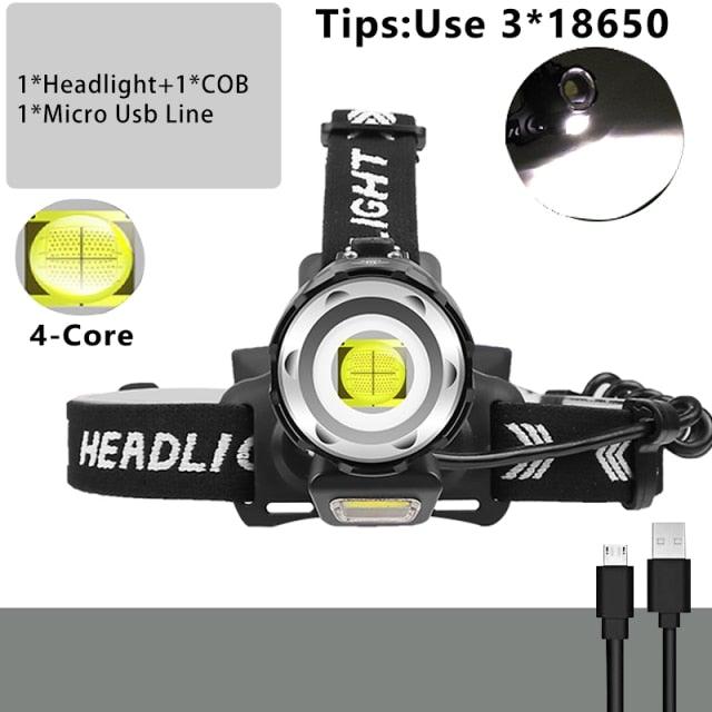 Newest Waterproof XHP199 16-Core Super Bright Powerful Lantern Headlamp XHP110 LED USB Flashlight XHP50 Headlight Rechargeable 18650 Zoom Torch Light