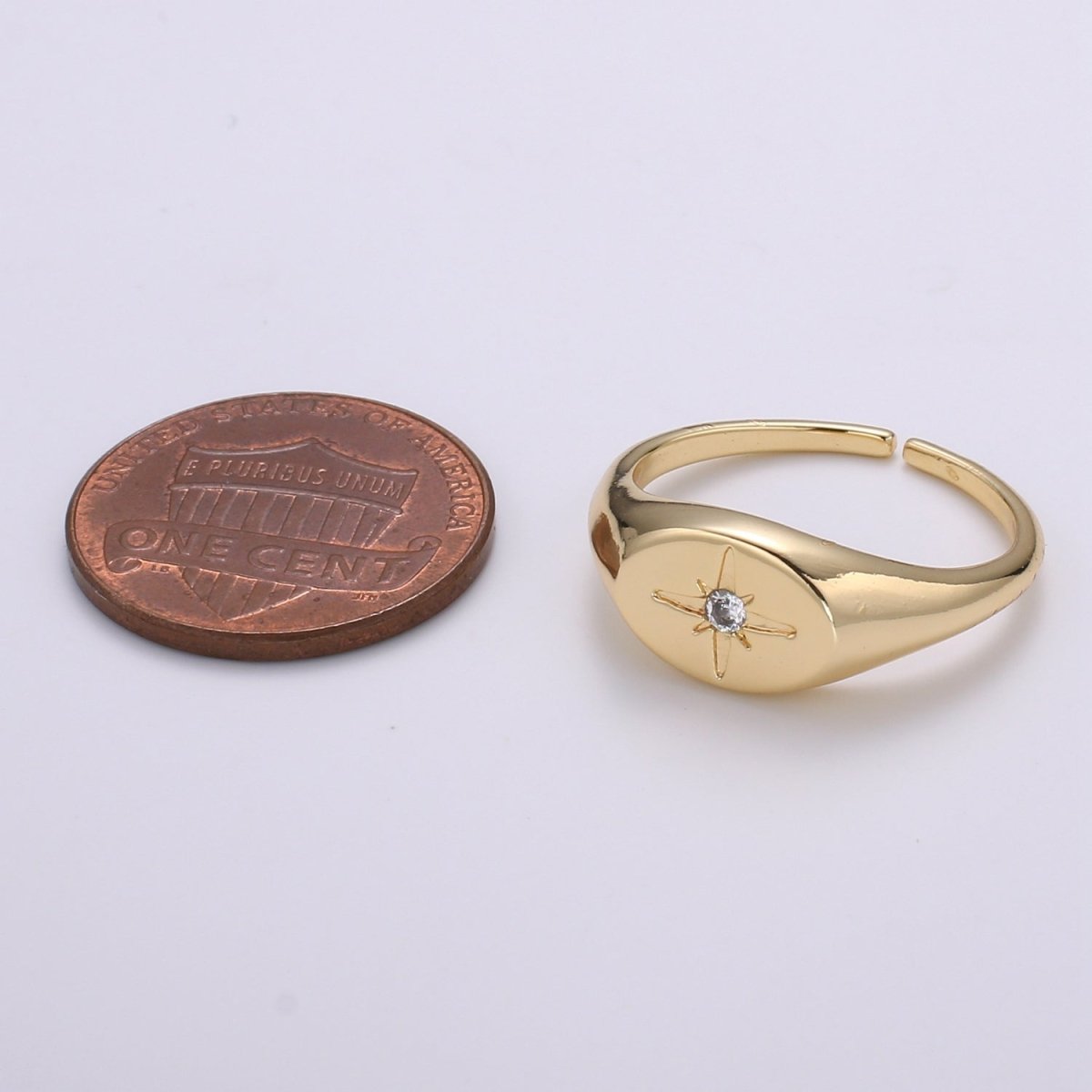 North Star of the Universe Gold Ring, Solitaire CZ Milky way Adjustable Gold Signet Ring, Simple Ring, Circle Ring R-494 S-108