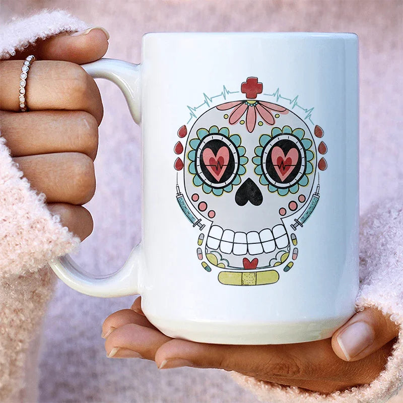 Nurse Sugar Skull Ceramic Mug 15 oz