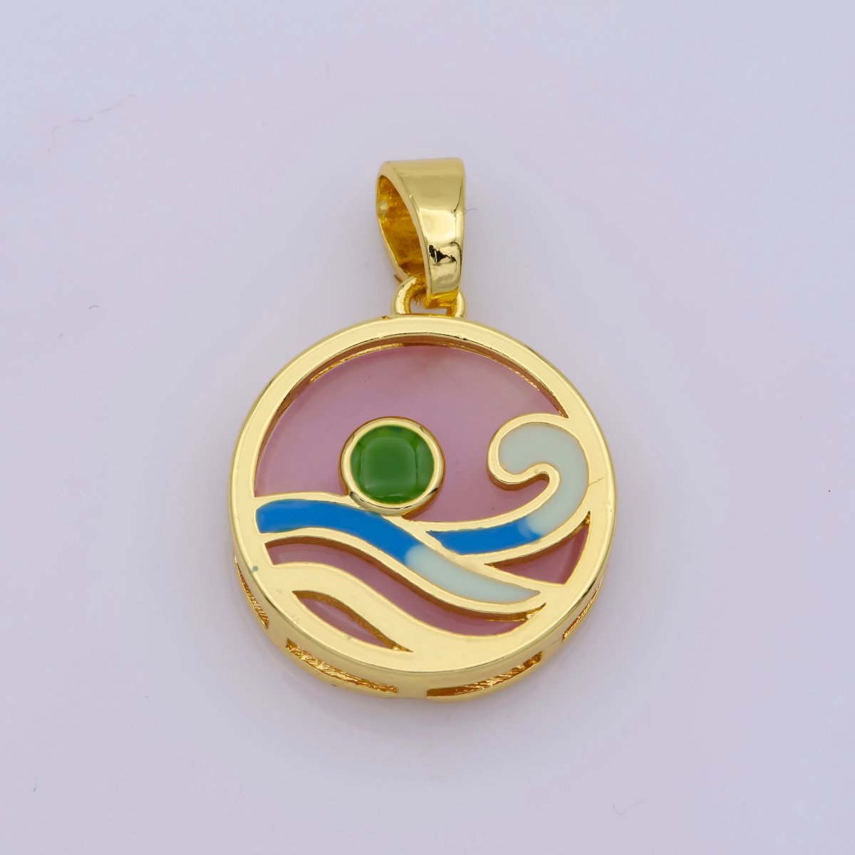 Ocean Wave Charms, Blue Enamel Wave Pendant Beach Nature Charm Coin Surfer Jewelry 14K Gold Filled Supplies