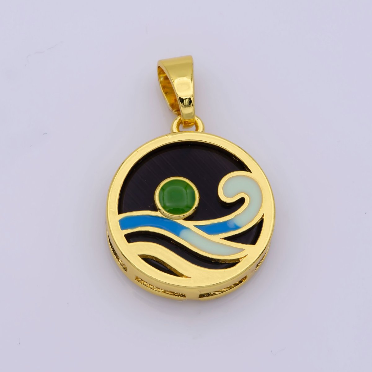 Ocean Wave Charms, Blue Enamel Wave Pendant Beach Nature Charm Coin Surfer Jewelry 14K Gold Filled Supplies