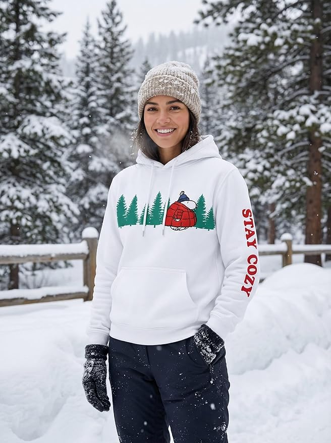 Officially Licensed Peanuts Snoopy Stay Cozy Embroidered Hoodie Adult Unisex Pullover