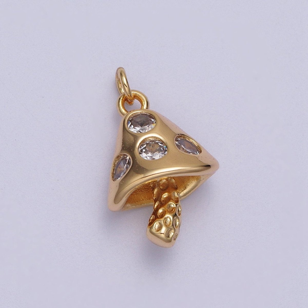 16K Gold Filled Mushroom Clear CZ Plant Fungus Charm E-076