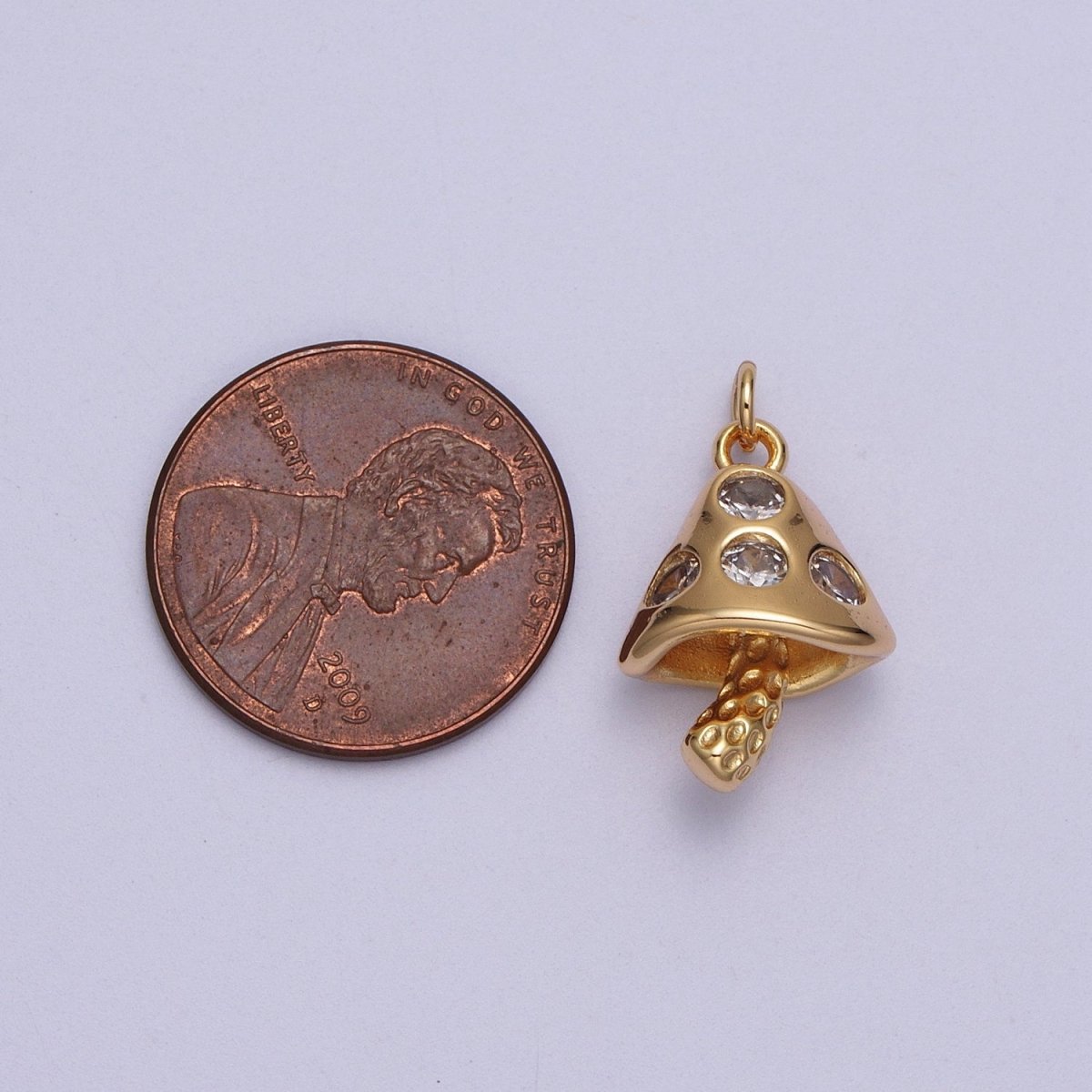 16K Gold Filled Mushroom Clear CZ Plant Fungus Charm E-076