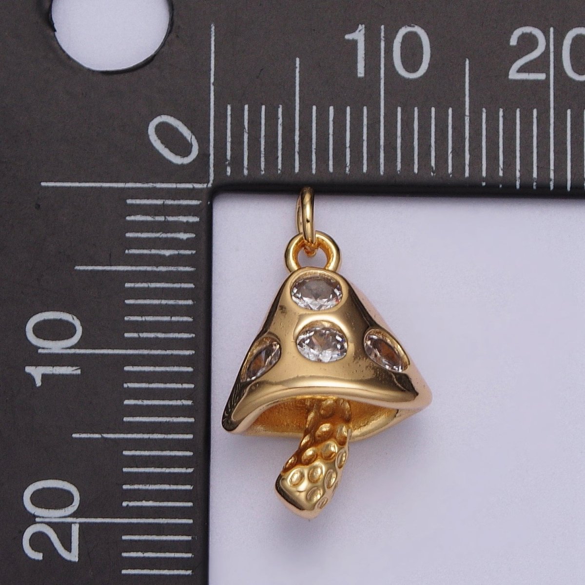 16K Gold Filled Mushroom Clear CZ Plant Fungus Charm E-076