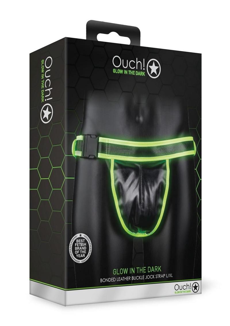 Ouch! Glow in the Dark Bonded Leather Buckle Jock Strap Fetish Wear