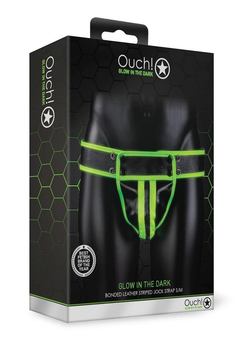 Ouch! Glow in the Dark Bonded Leather Striped Jock Strap