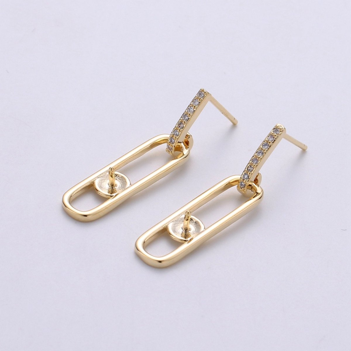 Oval Dangle Post Earring Earring Component for DIY Pearl Earring Findings, Half Drilled Pearl Dangle Earring Supply K-401