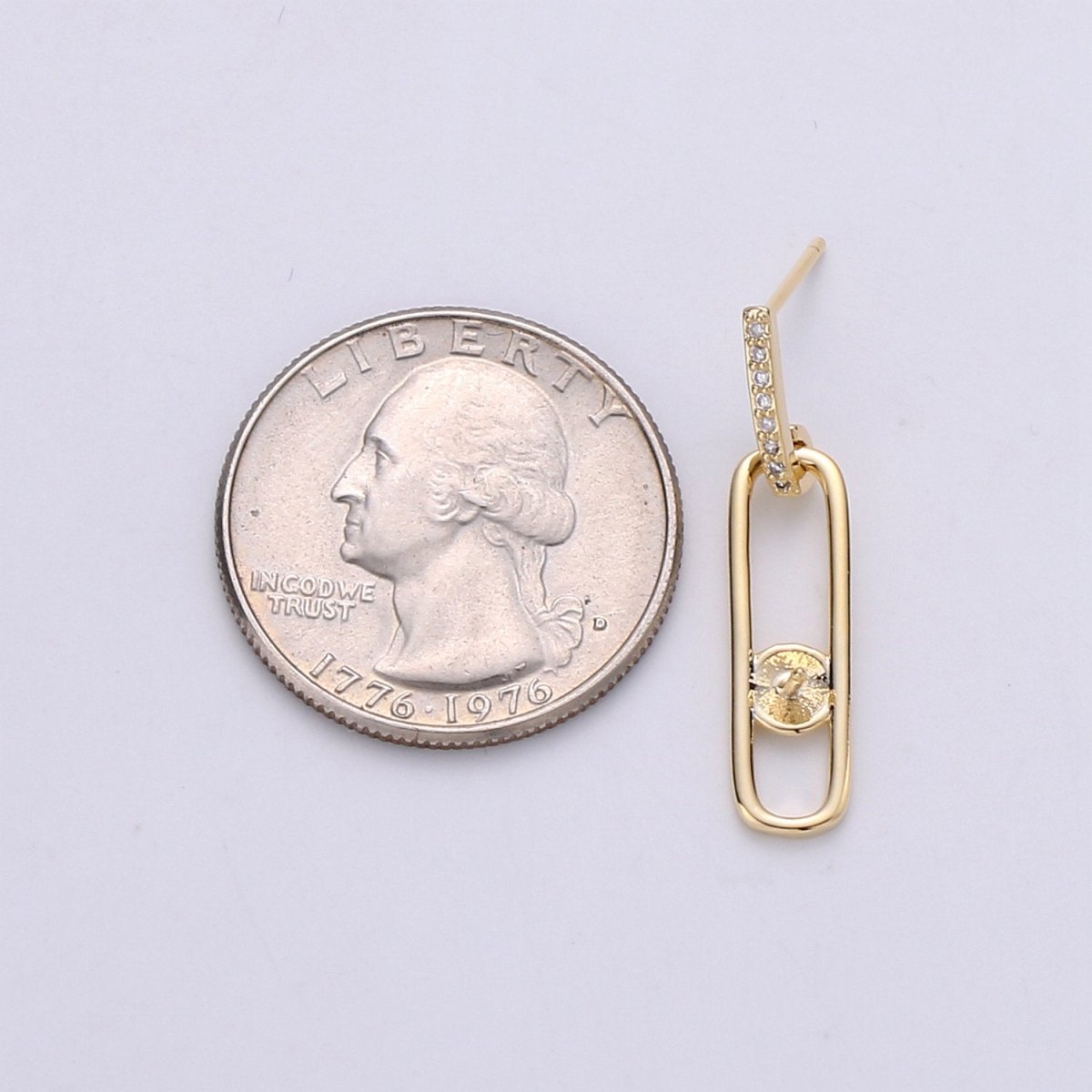 Oval Dangle Post Earring Earring Component for DIY Pearl Earring Findings, Half Drilled Pearl Dangle Earring Supply K-401