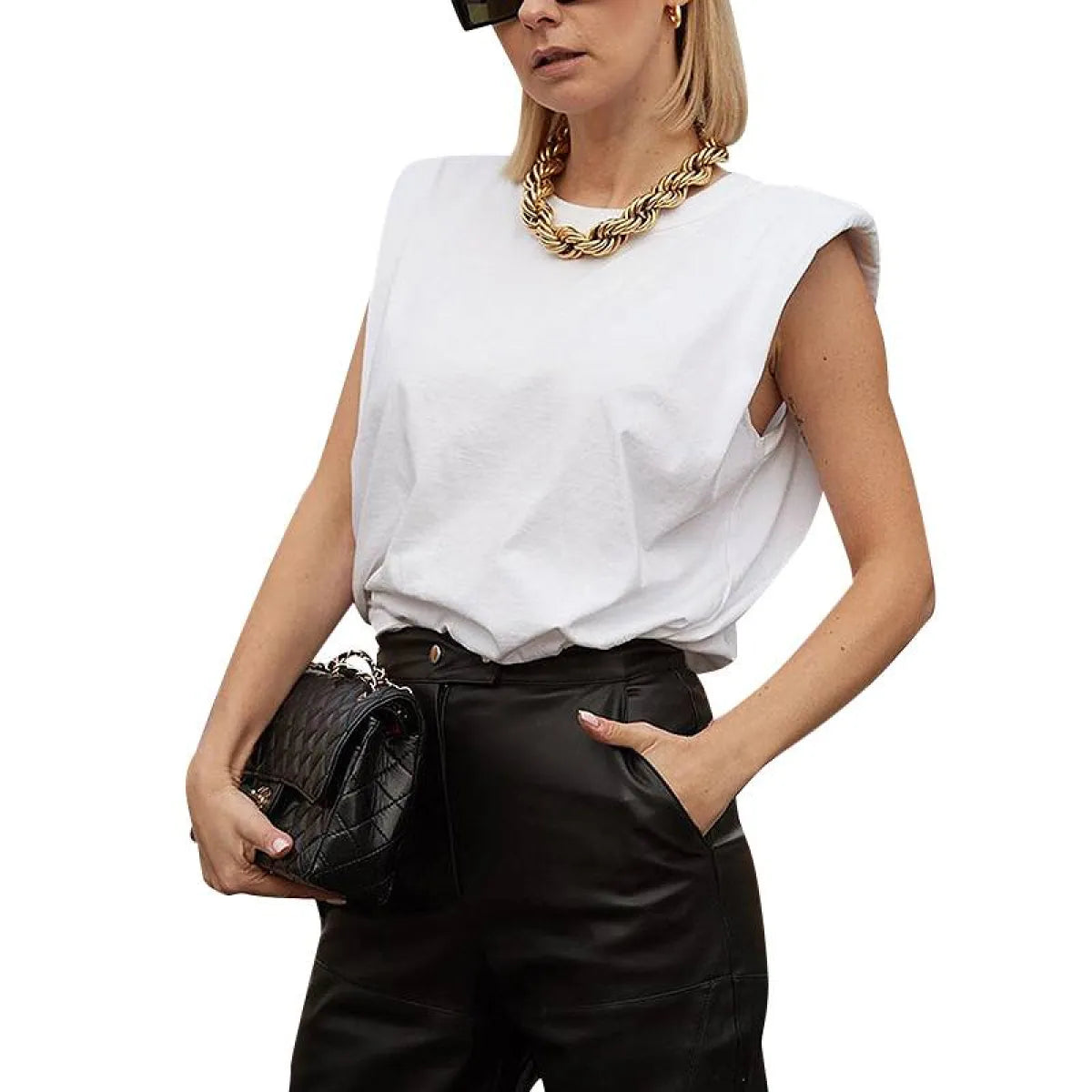 Padded Shoulder Sleeveless Tee
