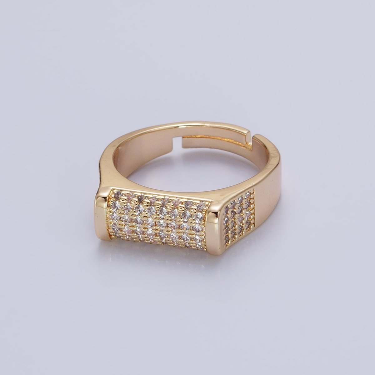 Pave Signet Ring Diamond CZ Micro Pave Signet Ring in 16K Gold Filled Adjustable Ring O-1555 O-1556