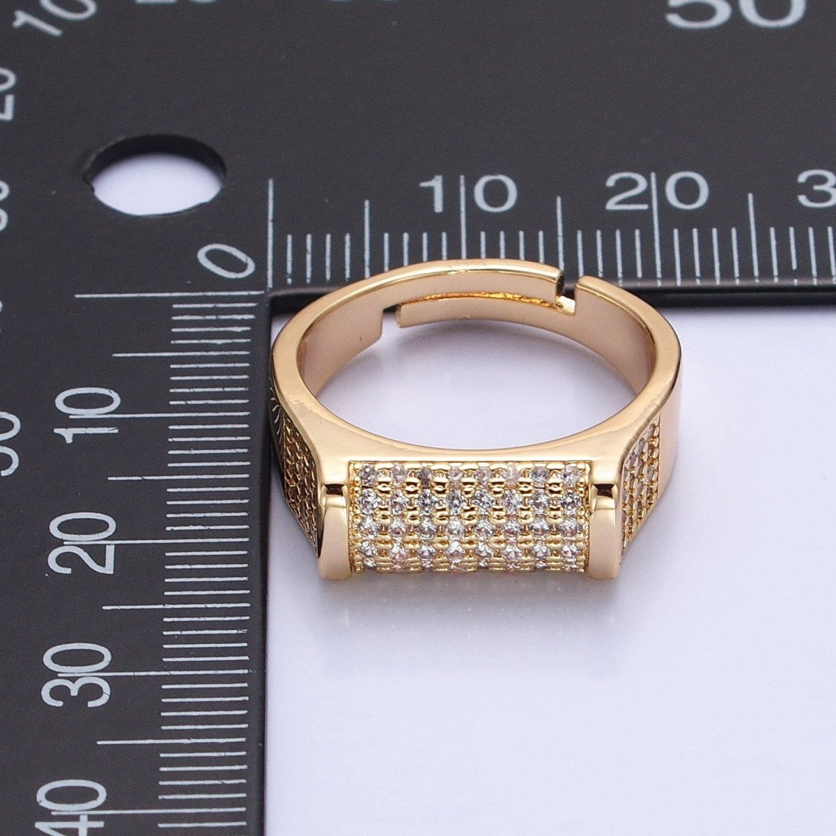 Pave Signet Ring Diamond CZ Micro Pave Signet Ring in 16K Gold Filled Adjustable Ring O-1555 O-1556