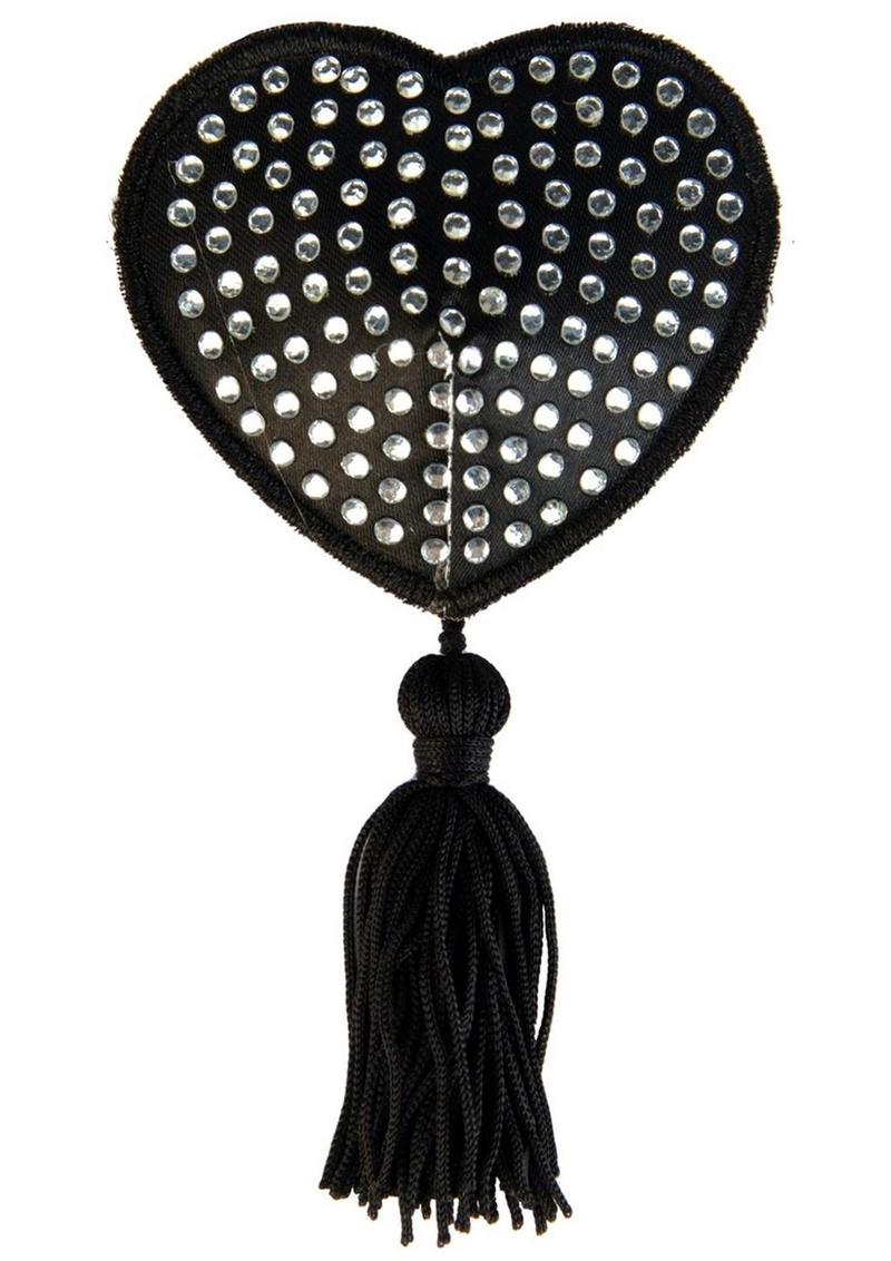 Peekaboos Heart Sequin Tassel Pasties Black White Premium Adhesive