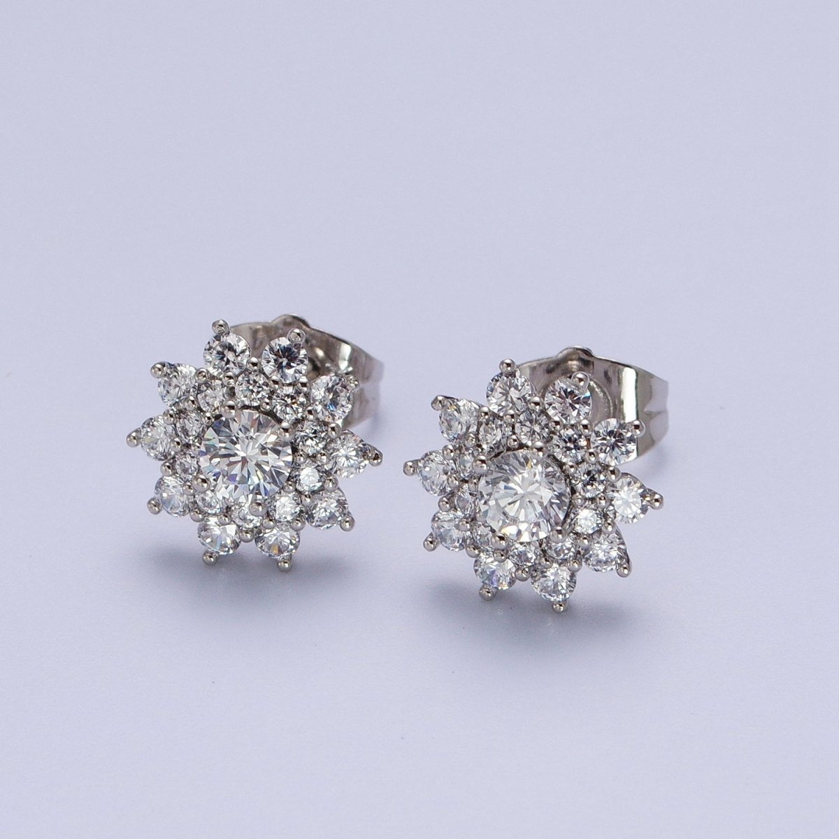 Pink, Clear, Green Celestial Star Flower CZ Stud Earrings | AB025 AB026 AB027