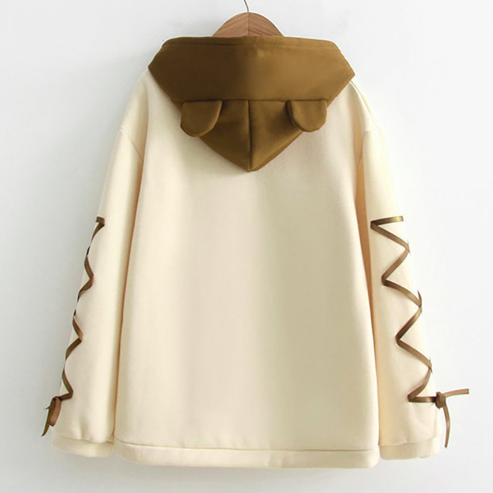 Bear Cap Hoodies Sweatshirt Top Womens Long Sleeve Cute Sweat Hooded Jumper
