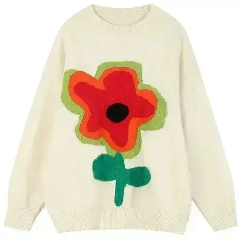 Floral Jacquard Casual Knit Pullover Women Sweaters,Winter ELF Vintage