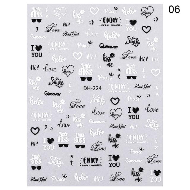 Alphabet Love Shaped Pattern 3D Nail Stickers Slider Valentine Day Decals Foil For Love Nail Art Decoration Pop Art Nail Stickers Sexy Girl Designs Comics Water Transfer Decals Manicure Lips Nail Art Decorations Slider Nail Art Stickers
