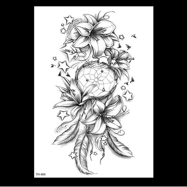 49 Sheets Waterproof Temporary Black Sketches Flowers Tattoo Stickers Flower Rose Tattoos For Women Adults