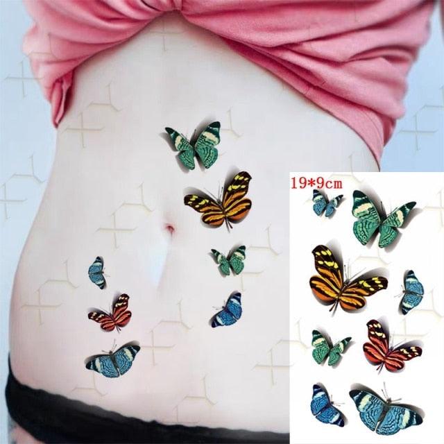 3D Butterfly Waterproof Temporary Tattoo Sticker Snake Flowers Elegant Small Popular Tattoo For Womens Mens