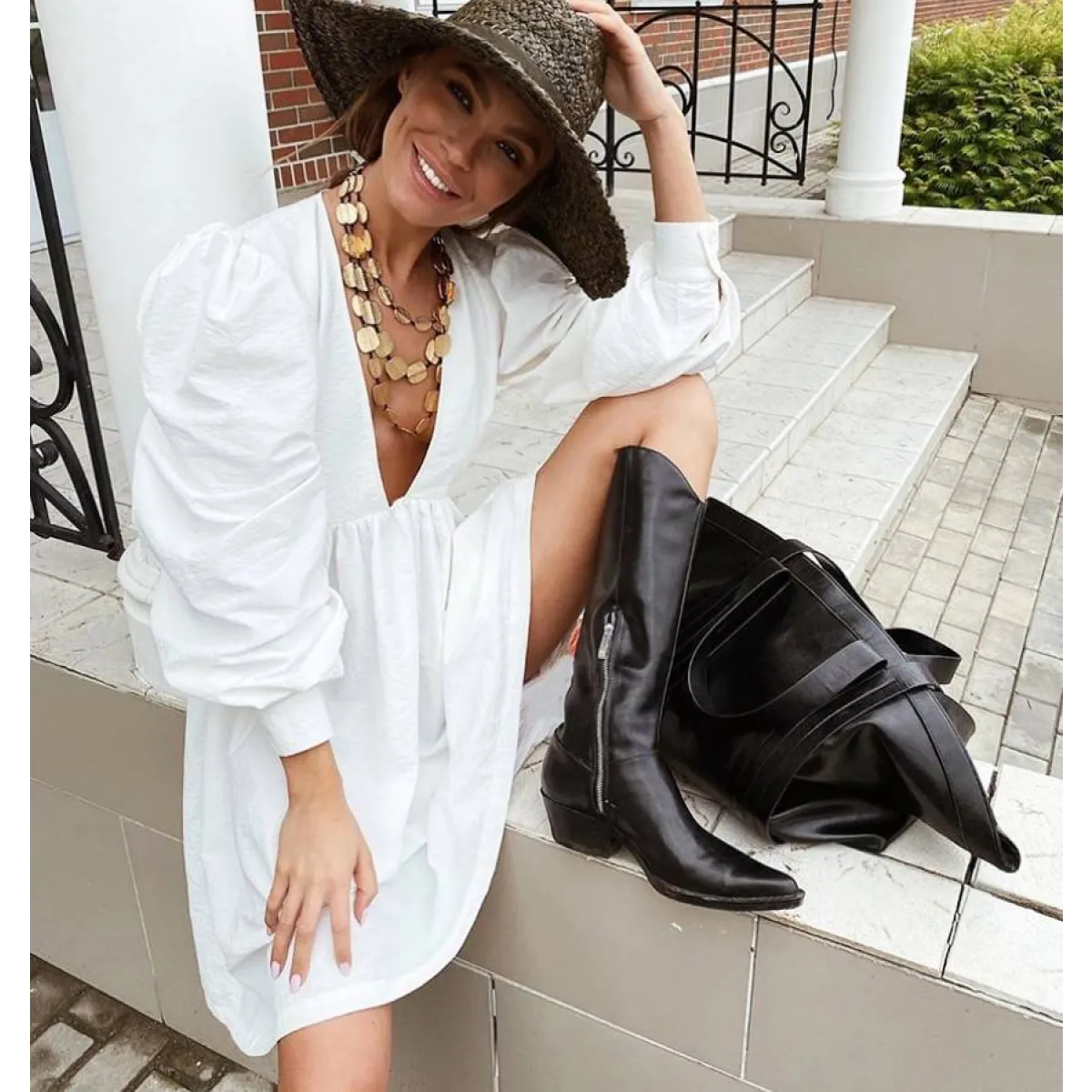 Puff Sleeve Mini Dress