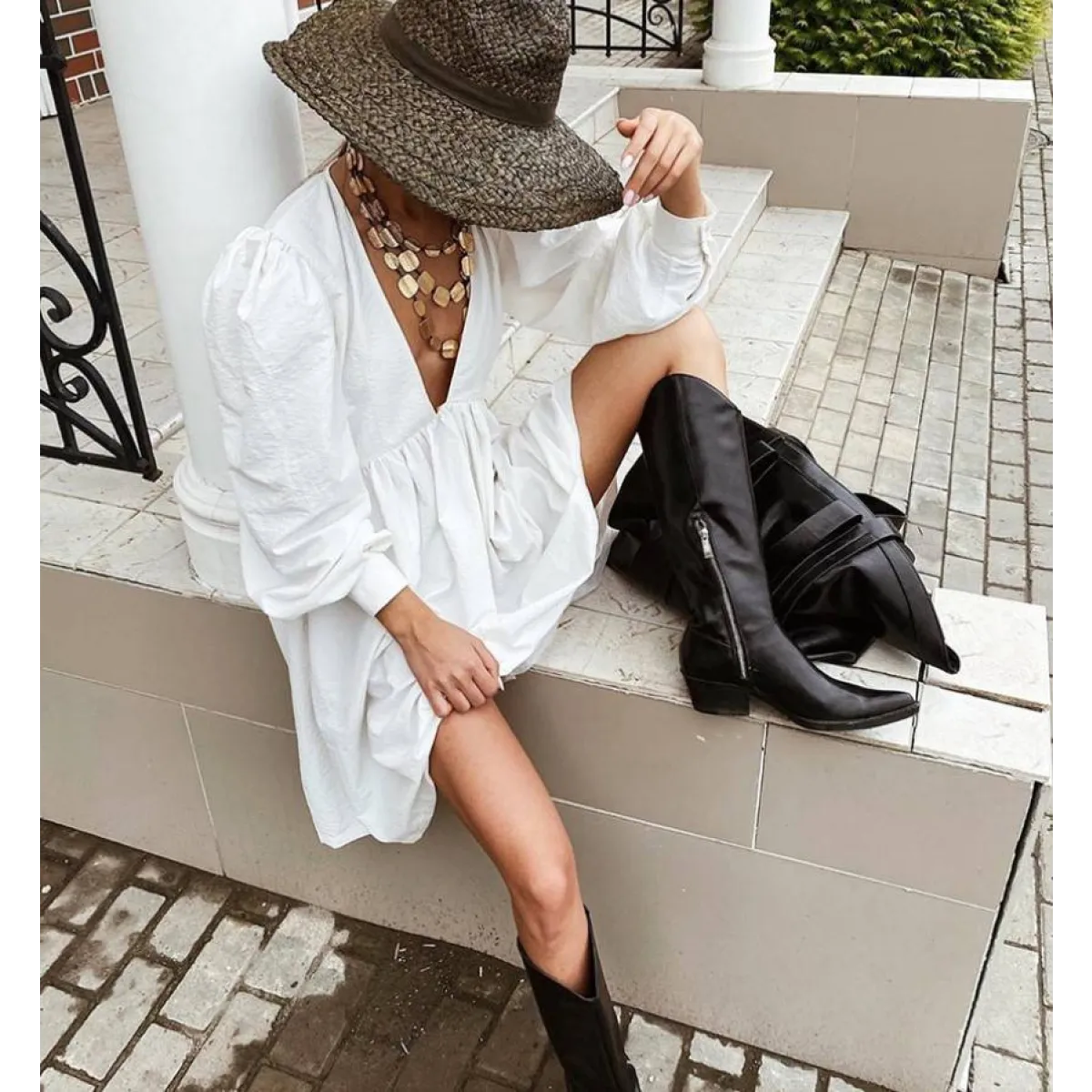 Puff Sleeve Mini Dress
