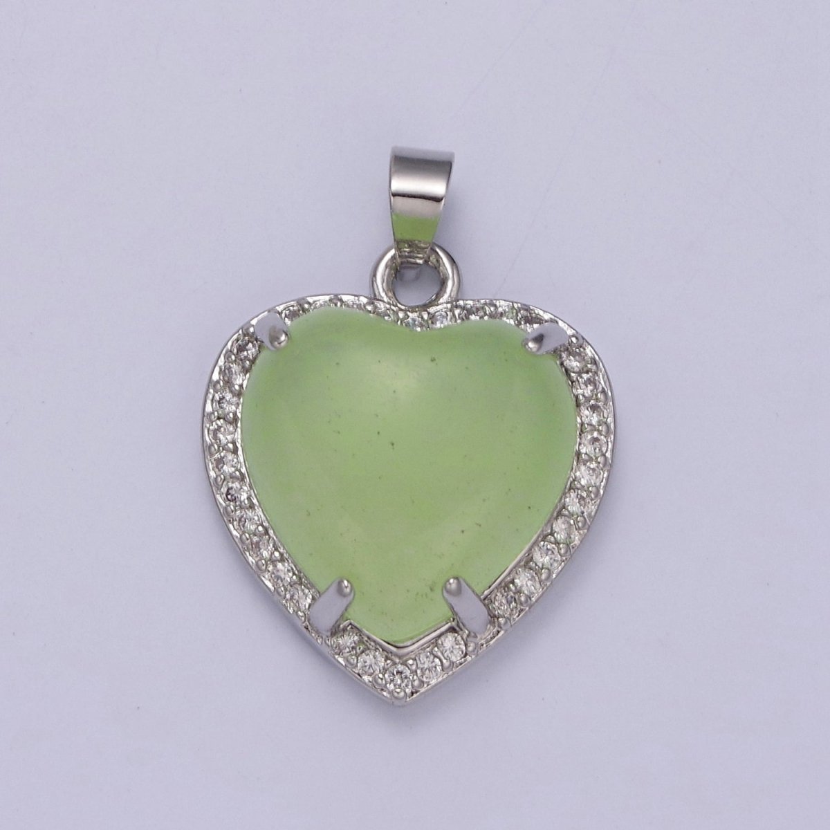 Puffy Heart Light Green Oval Lucky jade pendant Drop Charm for Necklace W-647 W-648