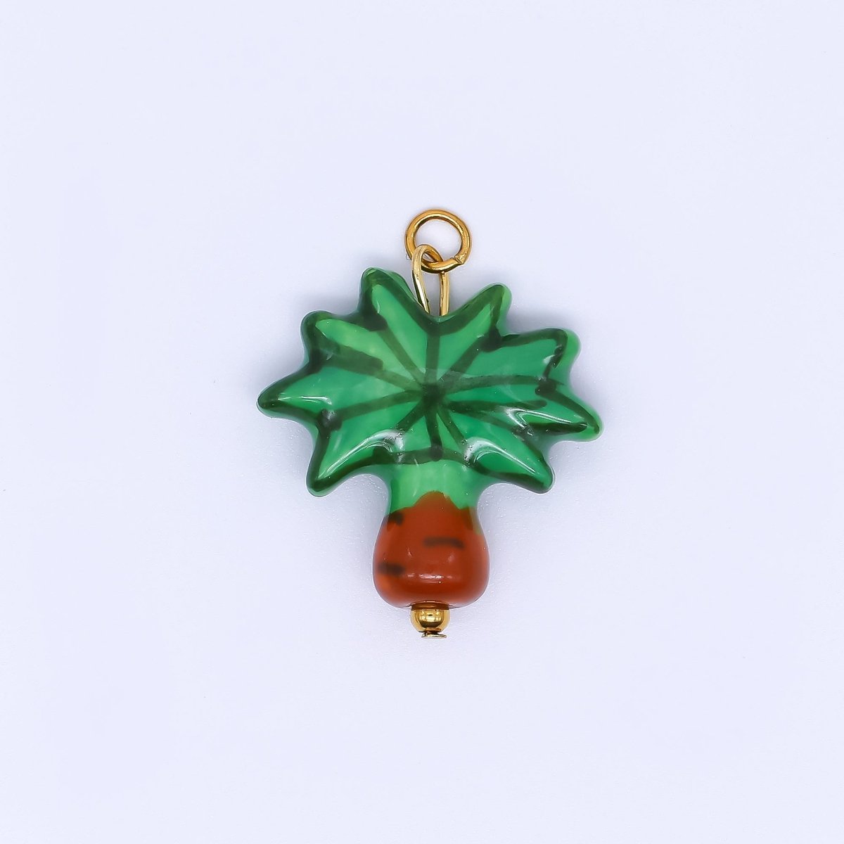 PVD Gold Plated Stainless Steel 24mm Ceramics Art Palm Tree Dainty Charm | P630