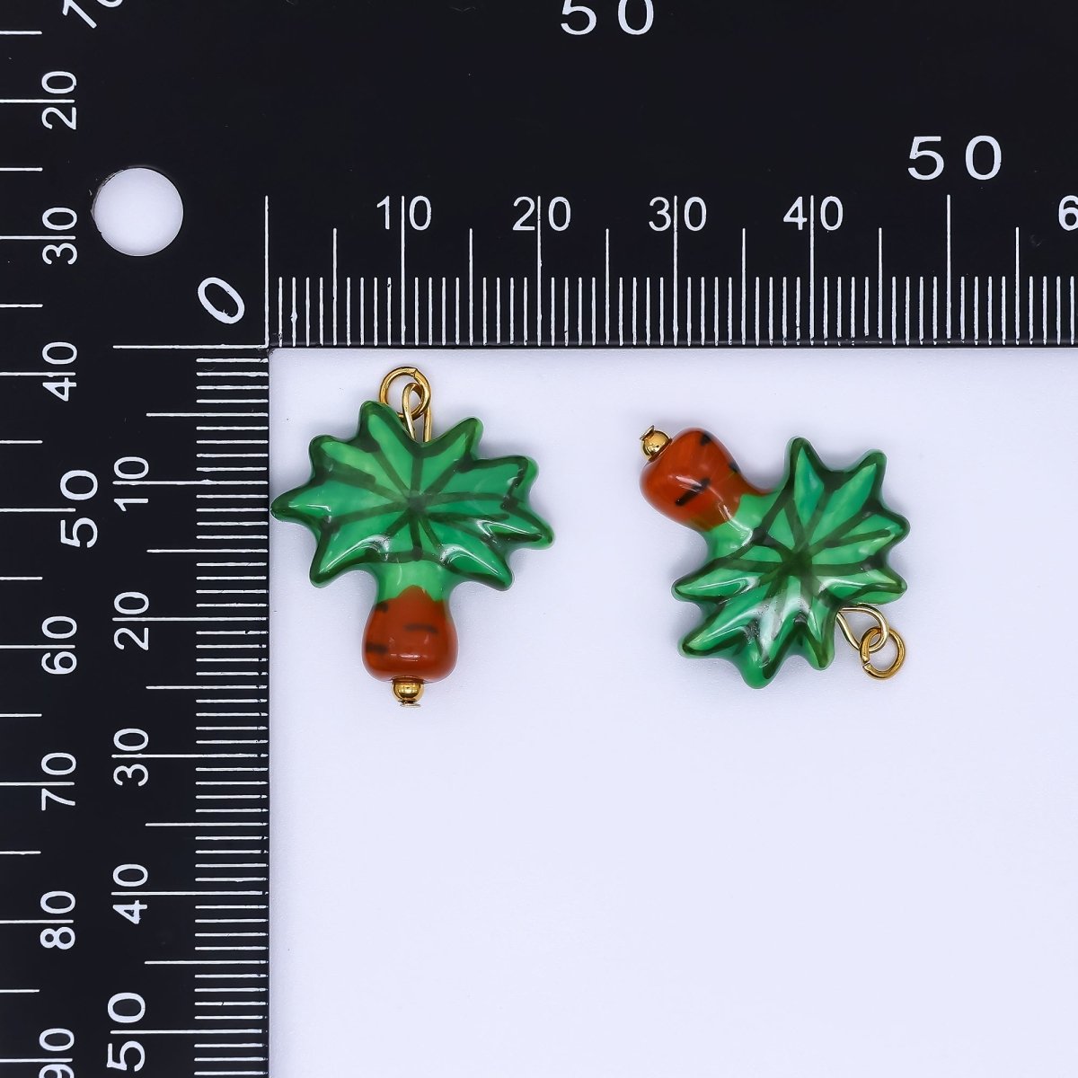 PVD Gold Plated Stainless Steel 24mm Ceramics Art Palm Tree Dainty Charm | P630