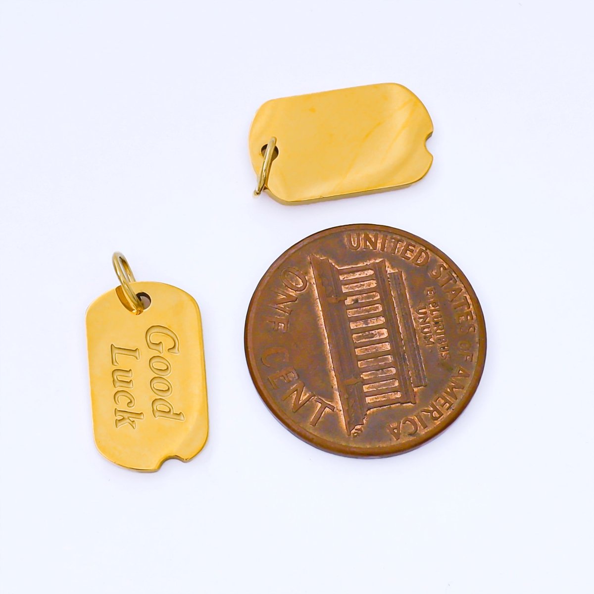 PVD Gold Stainless Steel 10mm "Good Luck" Script Military Tag Charm | J547