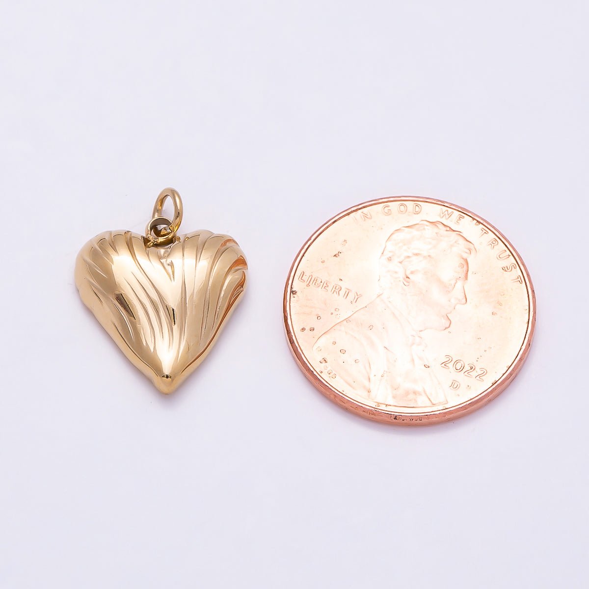 PVD Gold Stainless Steel 15mm Line-Textured Love Heart Charm | Charms-01013