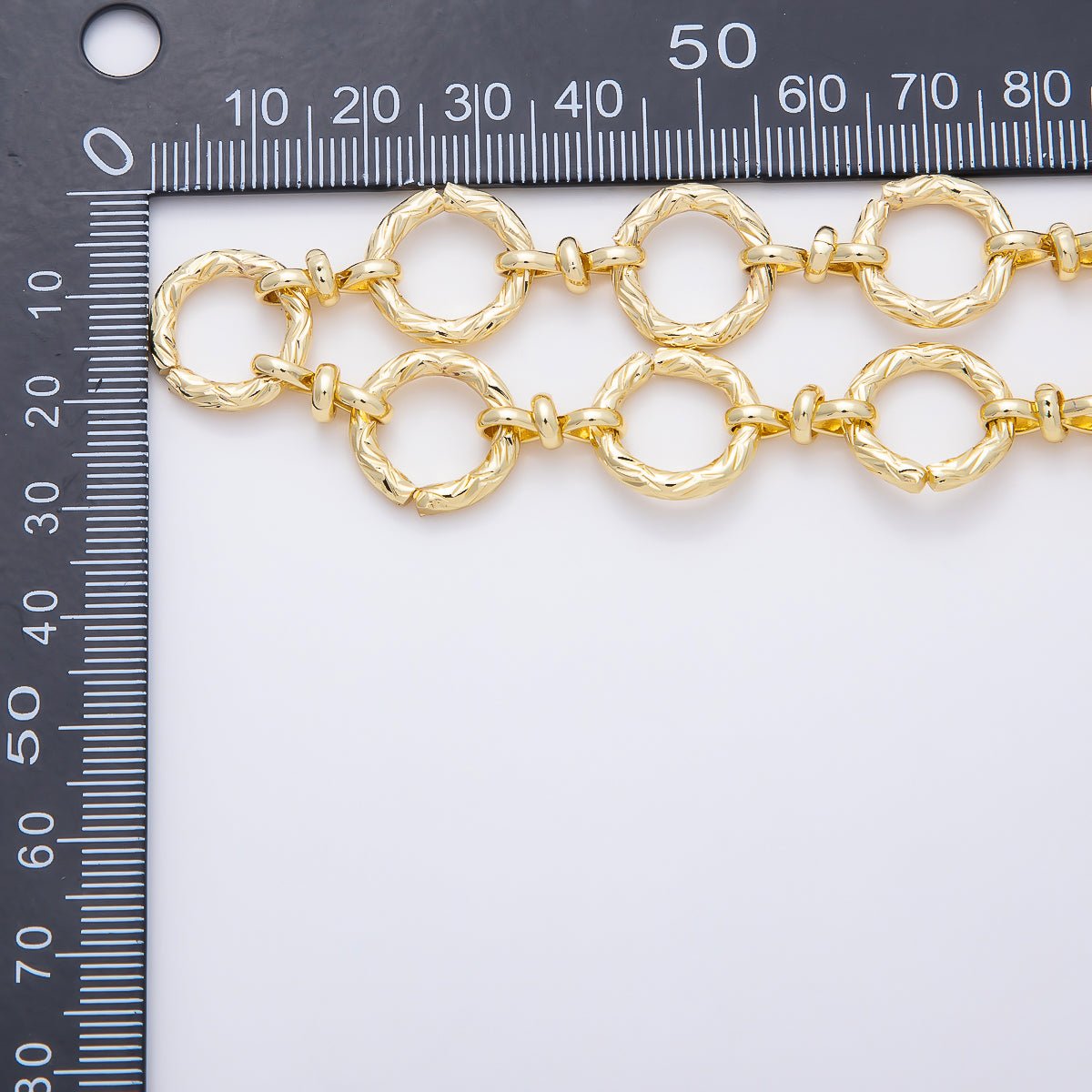 PVD Gold Stainless Steel 15mm Lined Textured Geometric Rolo Unfinished Chain by Yard | Roll-01885