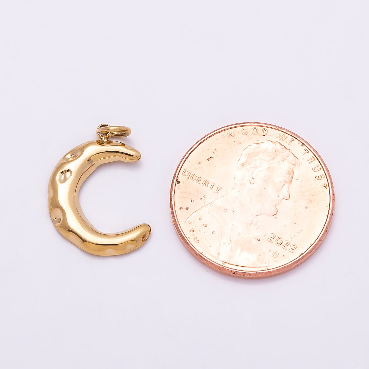 PVD Gold Stainless Steel 16mm Hammered Celestial Crescent Moon Charm | Charms-01015
