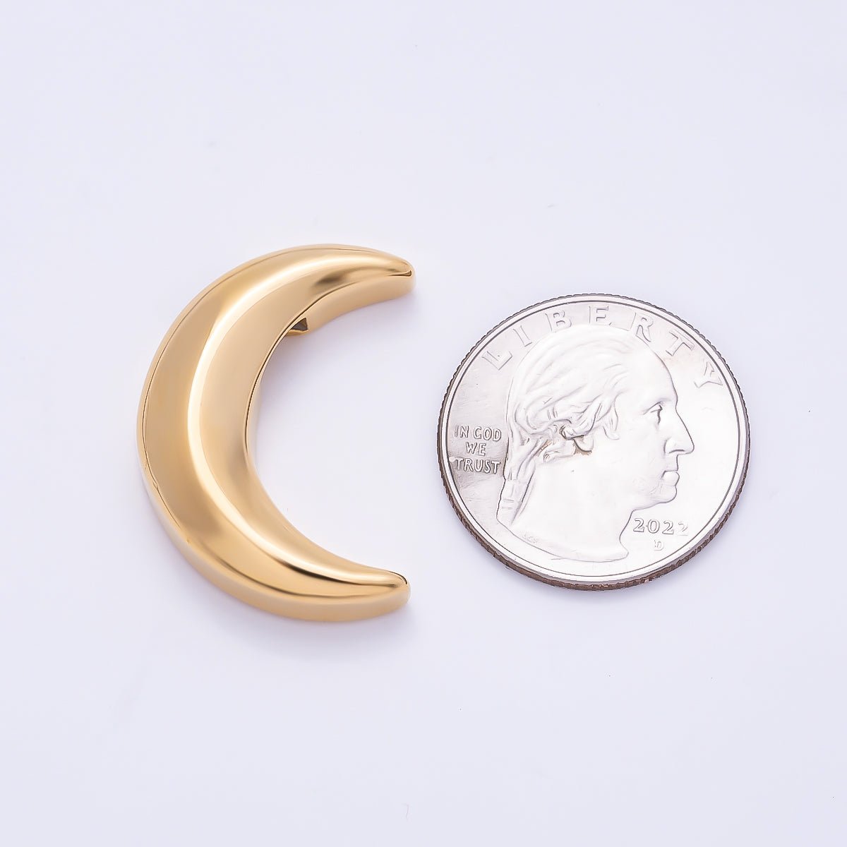 PVD Gold Stainless Steel 30mm Celestial Crescent Moon Slide Bead | Beads-00480