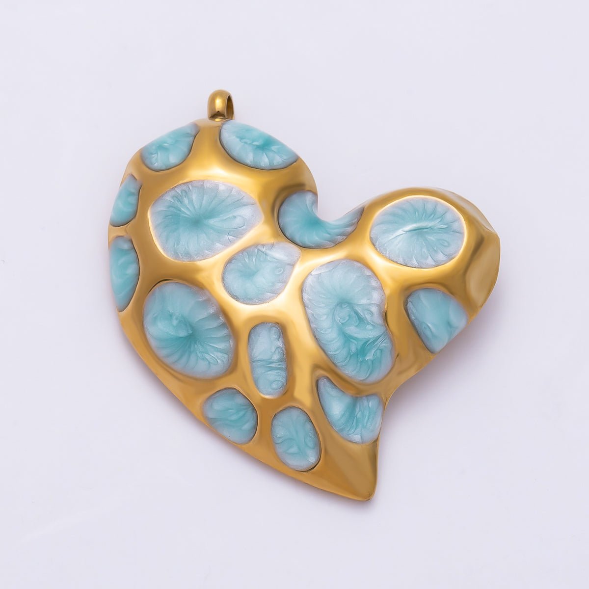 PVD Gold Stainless Steel 30mm Multicolor, Green Enamel Abstract Dotted Heart Charm | Charms-01429 Charms-01430