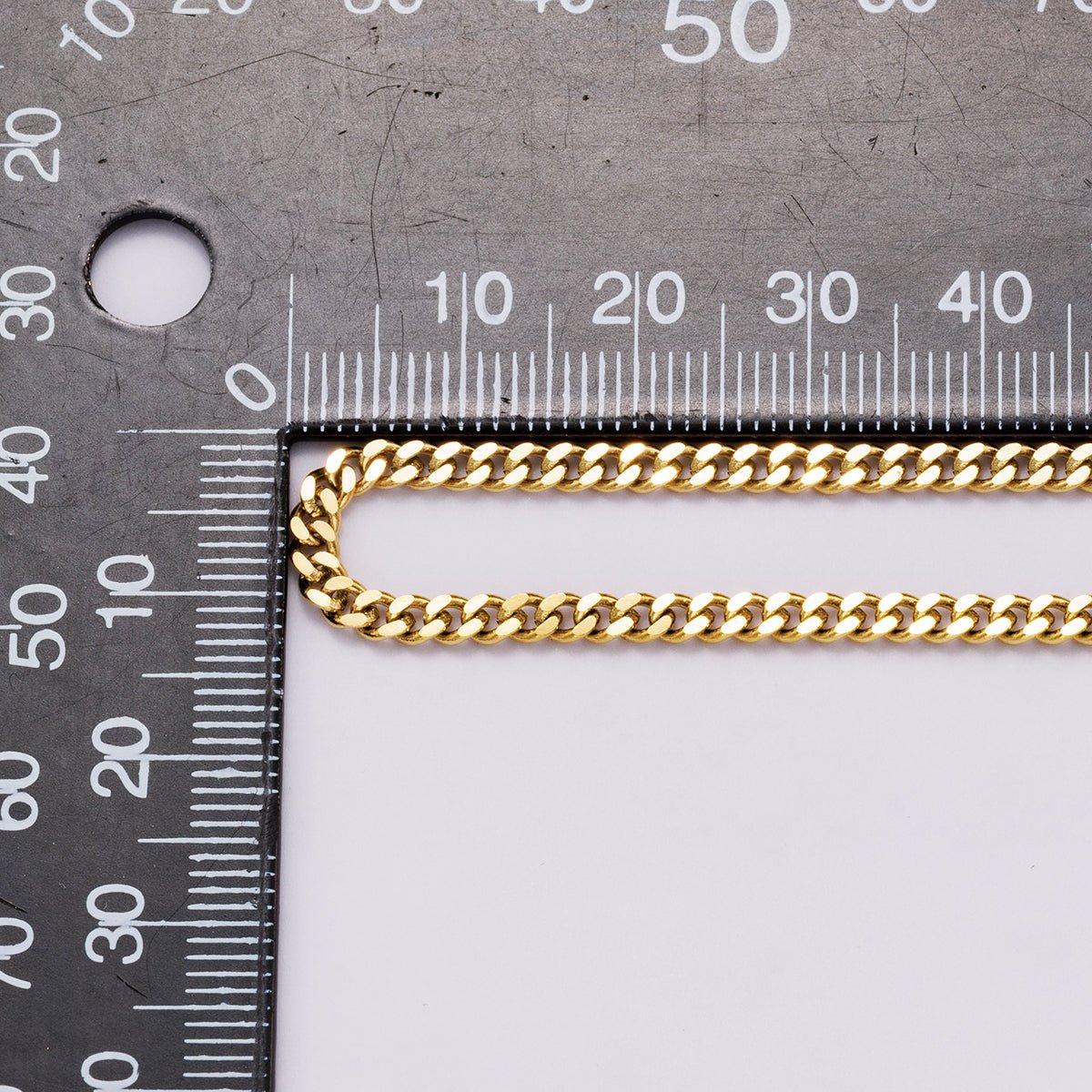 PVD Gold Stainless Steel 3mm Minimalist Curb Unfinished Chain by Yard | Roll-01867