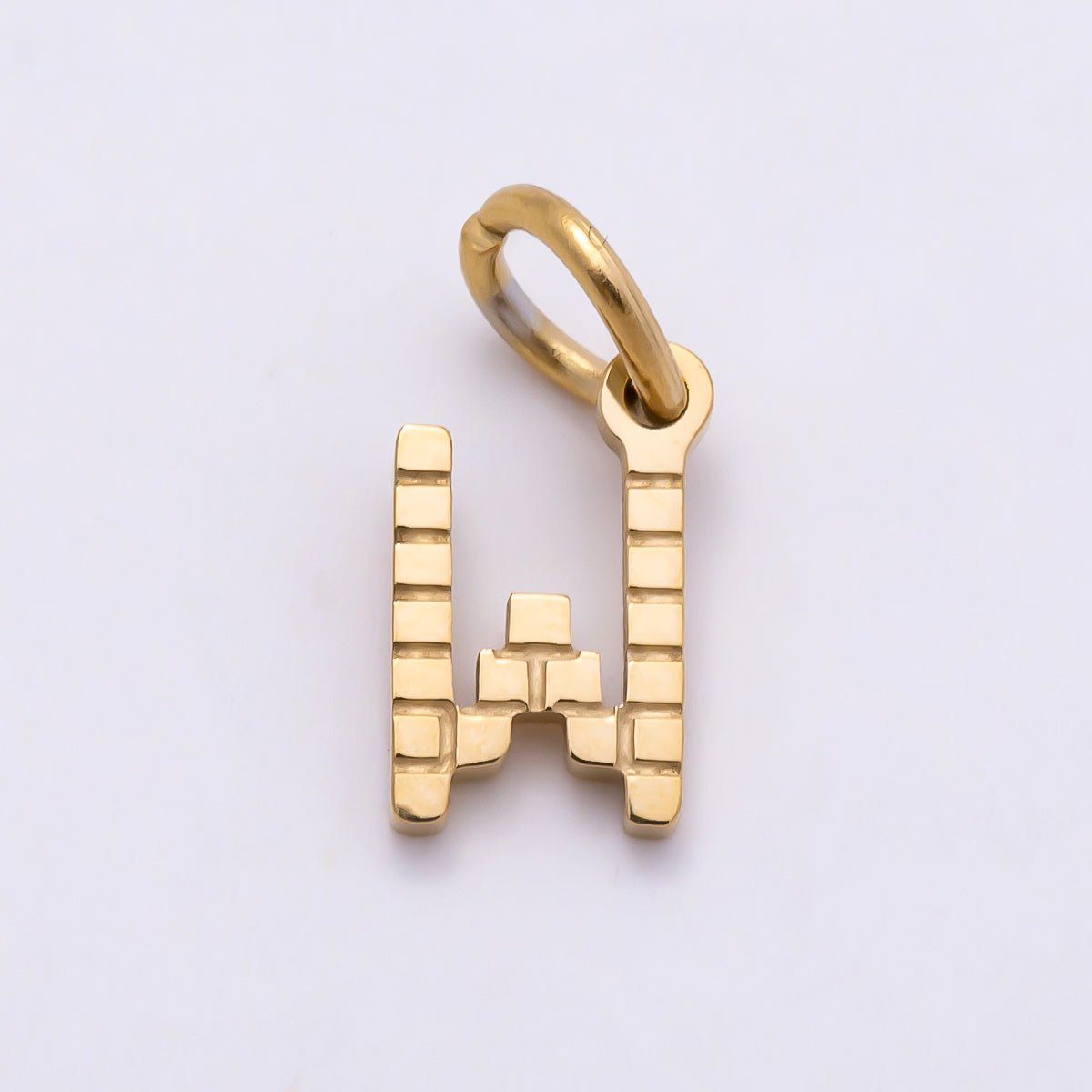 PVD Stainless 8.5mm Lined Ribbed Digital Alphabet Initial Letter Charm | Charms-01126 ~ Charms-01151