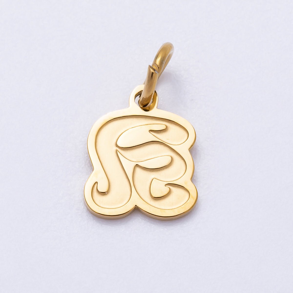 PVD Stainless Steel 10mm Cursive Chubby Old English Alphabet Initial Letter Charm | Charms-00720 ~ Charms-00745