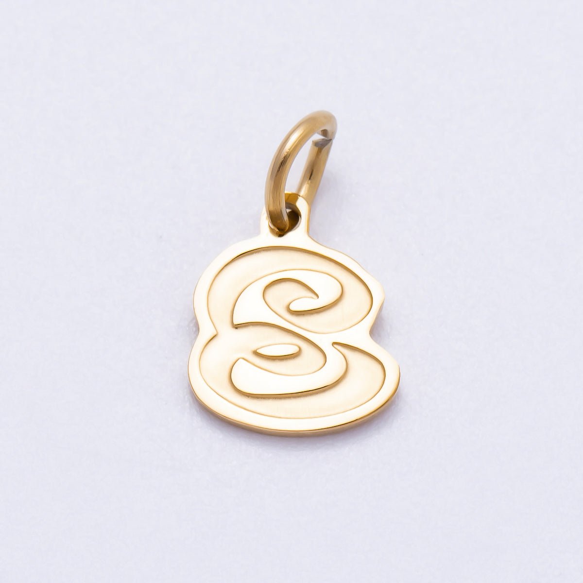 PVD Stainless Steel 10mm Cursive Chubby Old English Alphabet Initial Letter Charm | Charms-00720 ~ Charms-00745