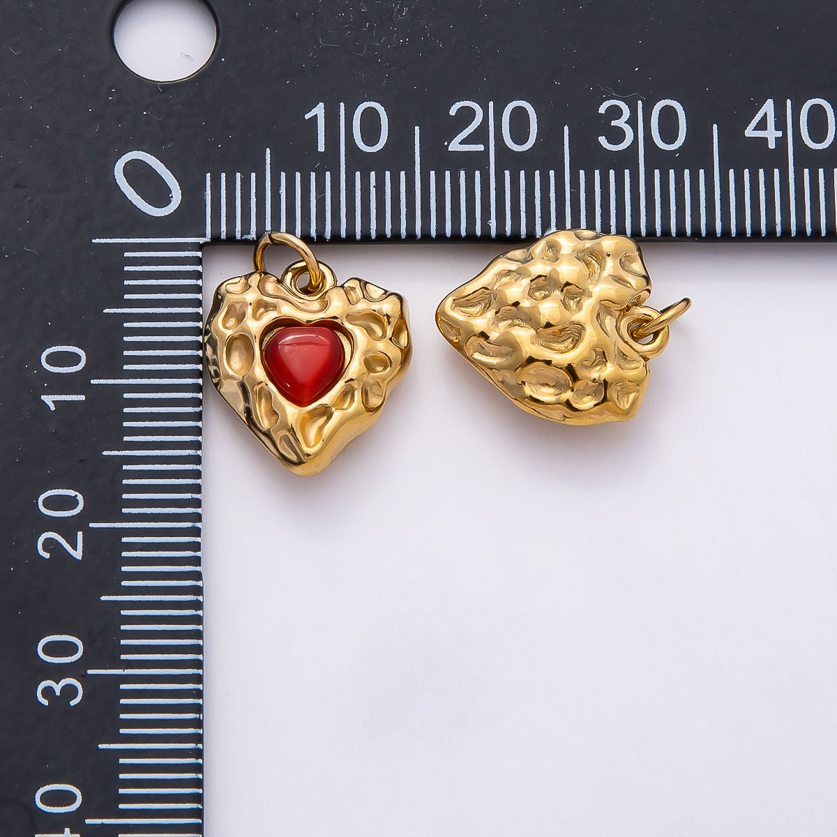 PVD Stainless Steel 16mm Red Gemstone Molten Heart Charm | Charms-00801