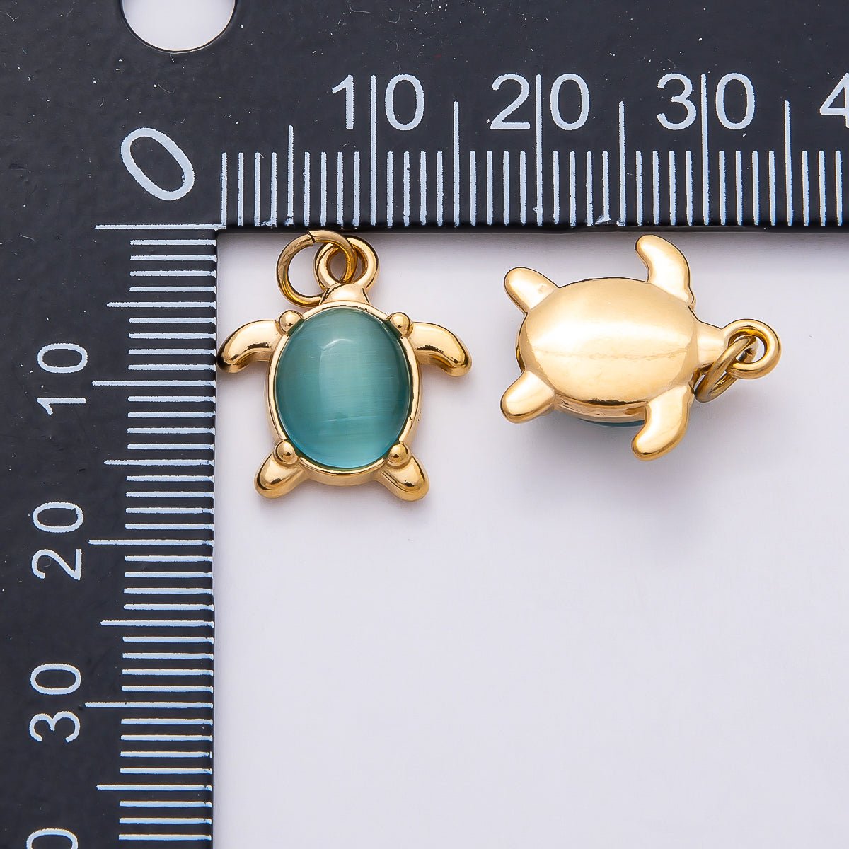 PVD Stainless Steel 17mm Green, Pink, Blue Cat Eye Cabochon Sea Turtle Charm | Charms-00772 ~ Charms-00774