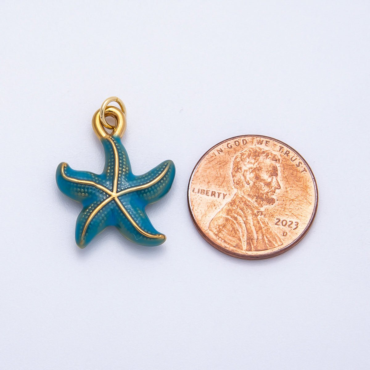 PVD Stainless Steel 22mm Blue Ocean Starfish Enamel Charm | Charms-00704