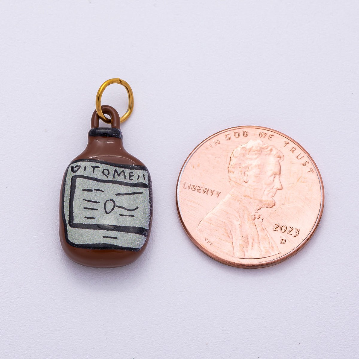 PVD Stainless Steel 22mm Brown Soda Bottle Enamel Charm | Charms-00505